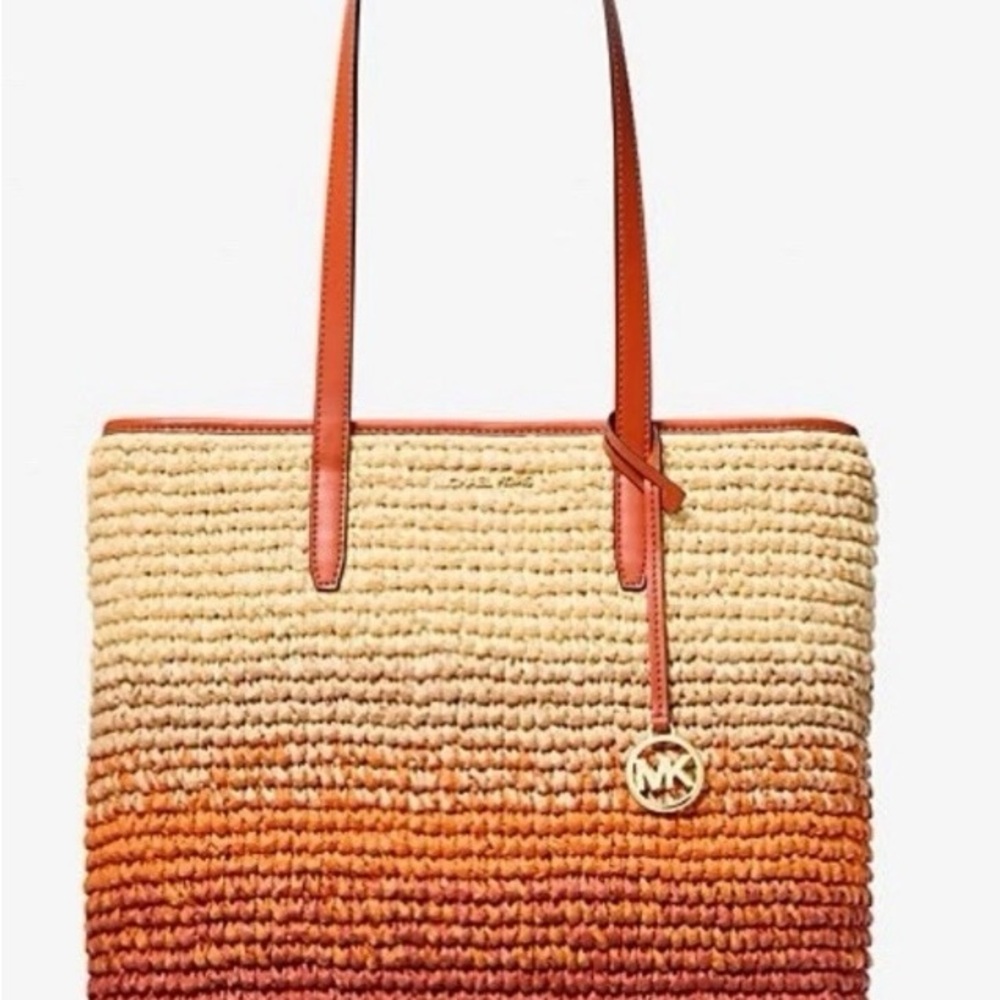 Michael Kors Tan and Orange Straw Tote